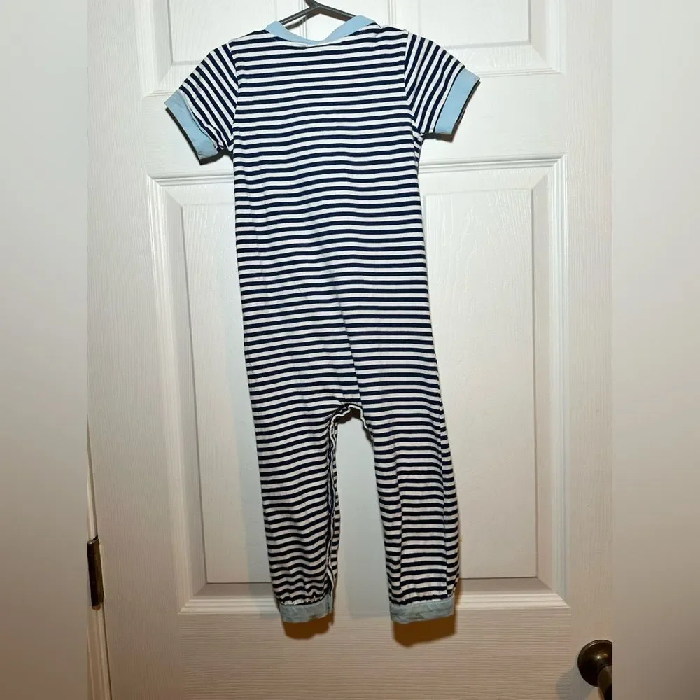 Busy‎ Bee Smocks Short Sleeve Farm Animal Romper Toddler Size 3t, Navy Striped
